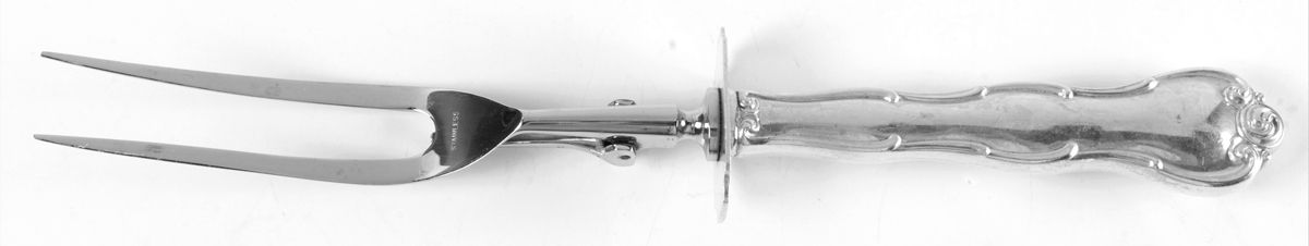 Rondo (Sterling, 1951, No Monograms) Large Stainless-Prong Roast Carving Fork by Gorham Silver-1