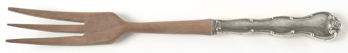 Rondo (Sterling, 1951, No Monograms) Salad Serving Fork with Wooden Prongs by Gorham Silver-1