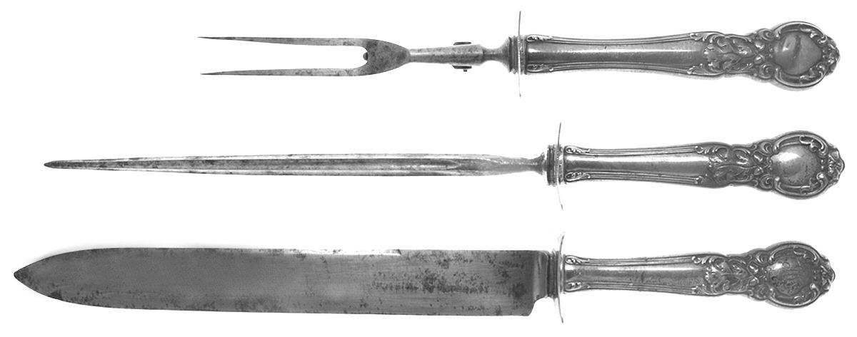 Royal Oak (Sterling, 1902, No Monograms) Large 3-Piece Roast Carving Set w/ Stainless Blade by Gorham Silver-1