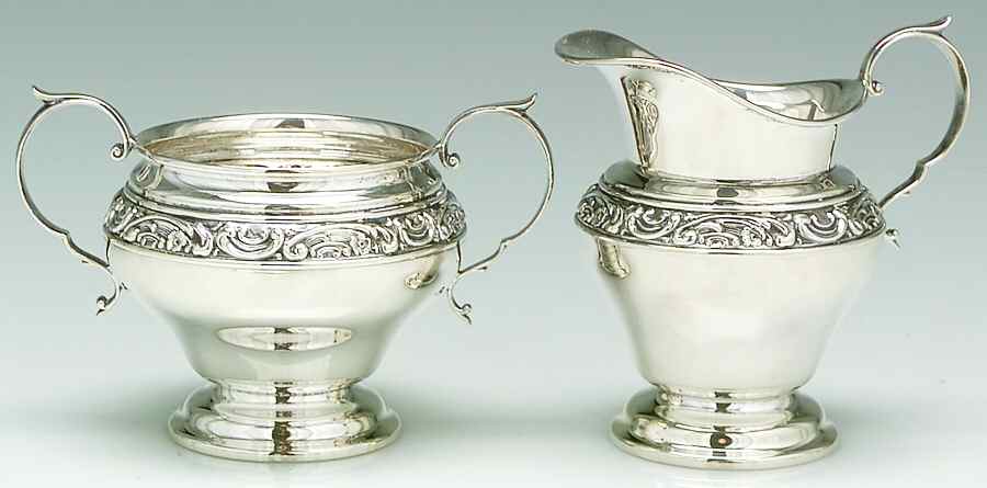 Rose Scroll (Sterling, Hollowware) Mini Sterling Creamer and Open Sugar by Gorham Silver-1