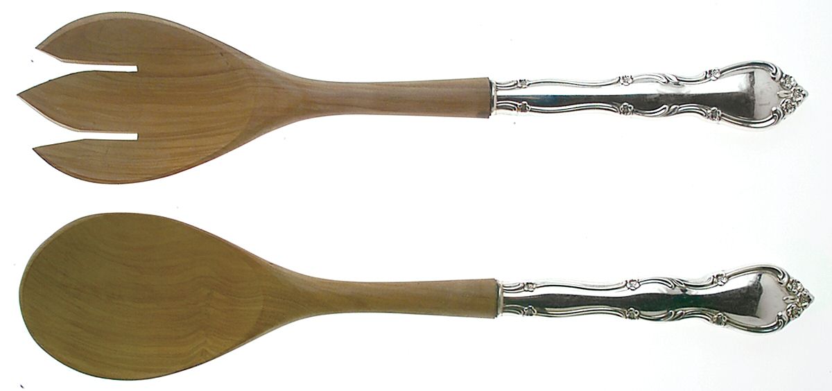 Rose Tiara (Sterling, 1963) Wooden Bowl 2-Piece Salad Set by Gorham Silver-1