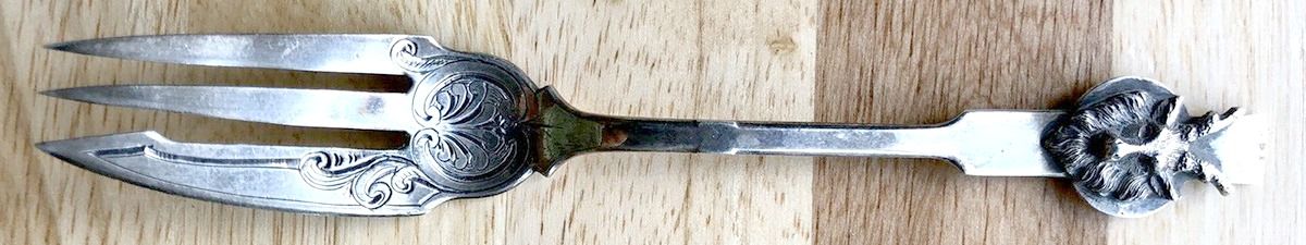 Saxon Stag (Coin, 1855) Pickle Fork Old Style Bright Cut by Gorham Silver-1