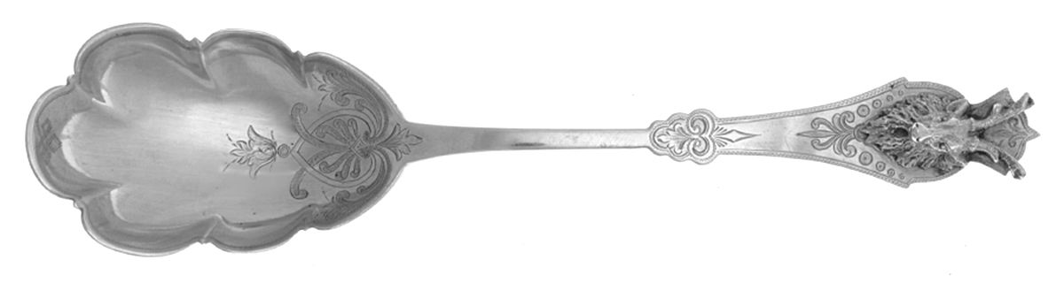 Saxon Stag (Coin, 1855) Bright Cut Solid Pudding Spoon by Gorham Silver-1