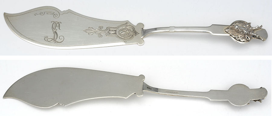 Saxon Stag (Coin, 1855) Ice Cream Slicer Bright Cut by Gorham Silver-1