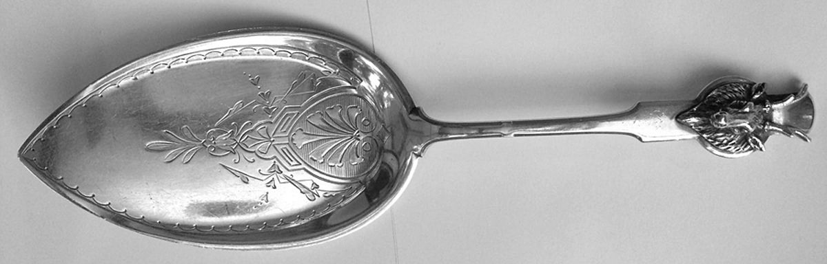 Saxon Stag (Coin, 1855) Large Solid Bright Cut Pie Knife by Gorham Silver-1
