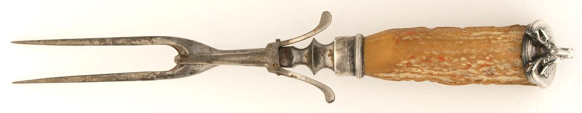 Saxon Stag (Coin, 1855) Large Stainless Prong Carving Fork W/Sterling Guar by Gorham Silver-1