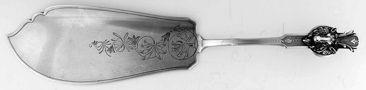 Saxon Stag (Coin, 1855) Large Solid Bright Cut Fish Serving Knife by Gorham Silver-1