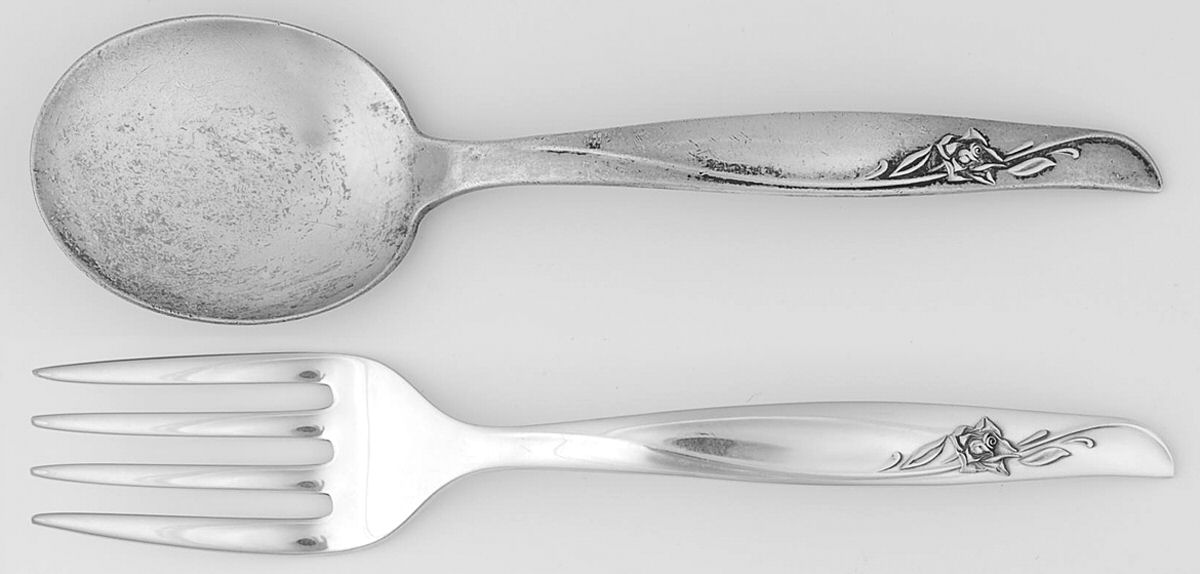 Sea Rose (Sterling, 1958, No Monograms) 2 Pc Baby Set (BF, BS) by Gorham Silver-1