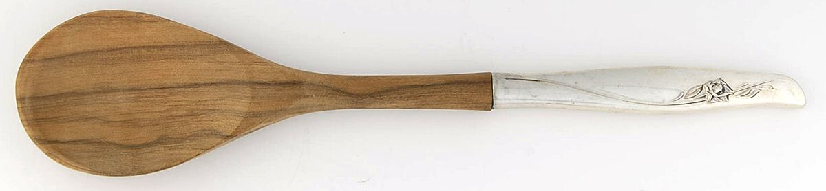 Sea Rose (Sterling, 1958, No Monograms) Salad Serving Spoon with Wooden Bowl by Gorham Silver-1