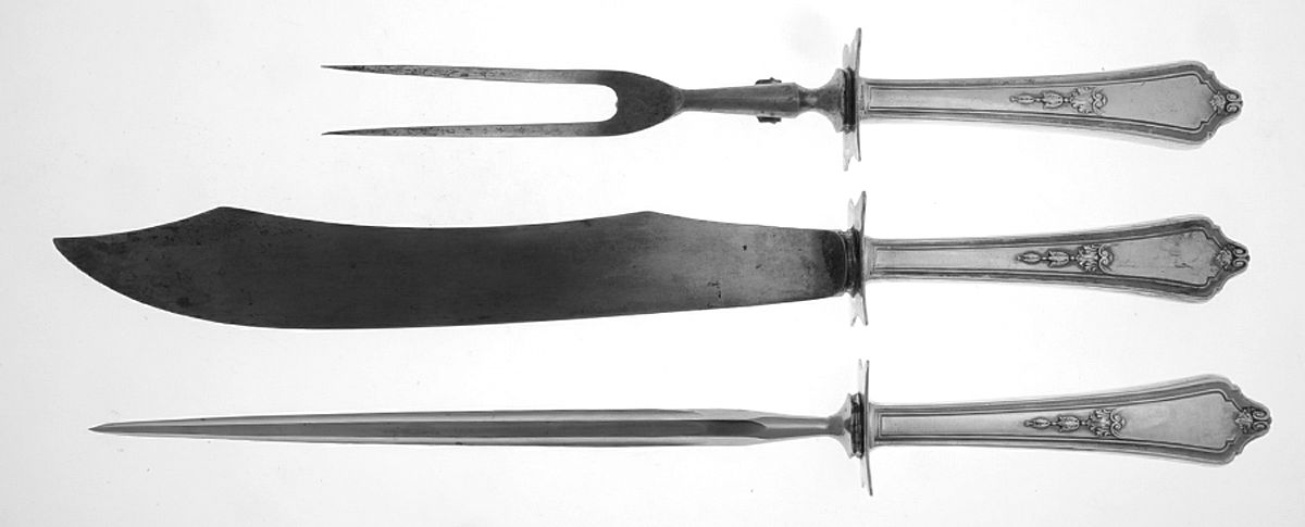 Shelburne (Silverplate, 1914) Large 3-Piece Roast Carving Set w/ Stainless Blade by Gorham Silver-1