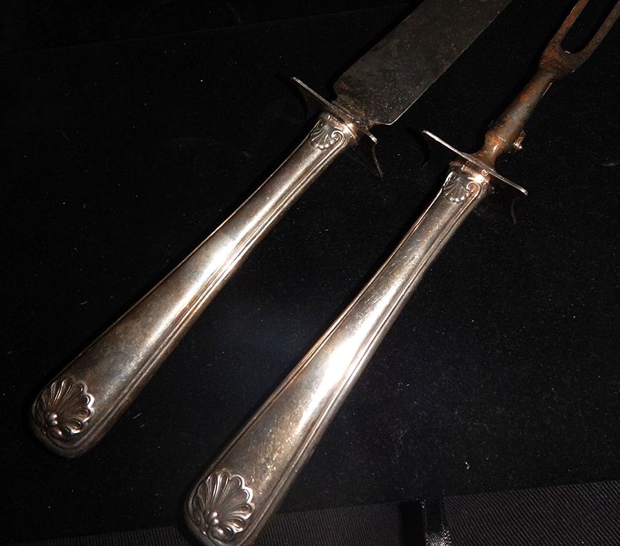 Shell (Silverplate, 1905, No Monograms) Large 2-Piece Roast Carving Set w/Stainless Blade by Gorham Silver-1