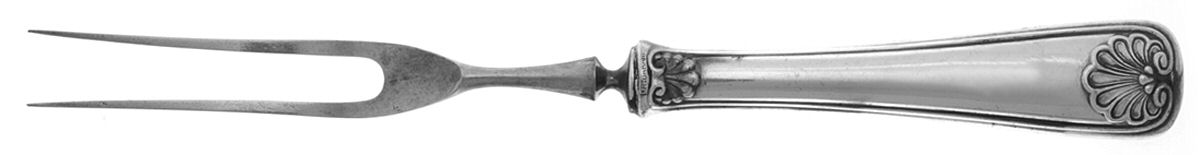 Shell (Silverplate, 1905, No Monograms) Small Steak Carving Fork with Stainless Prongs by Gorham Silver-1