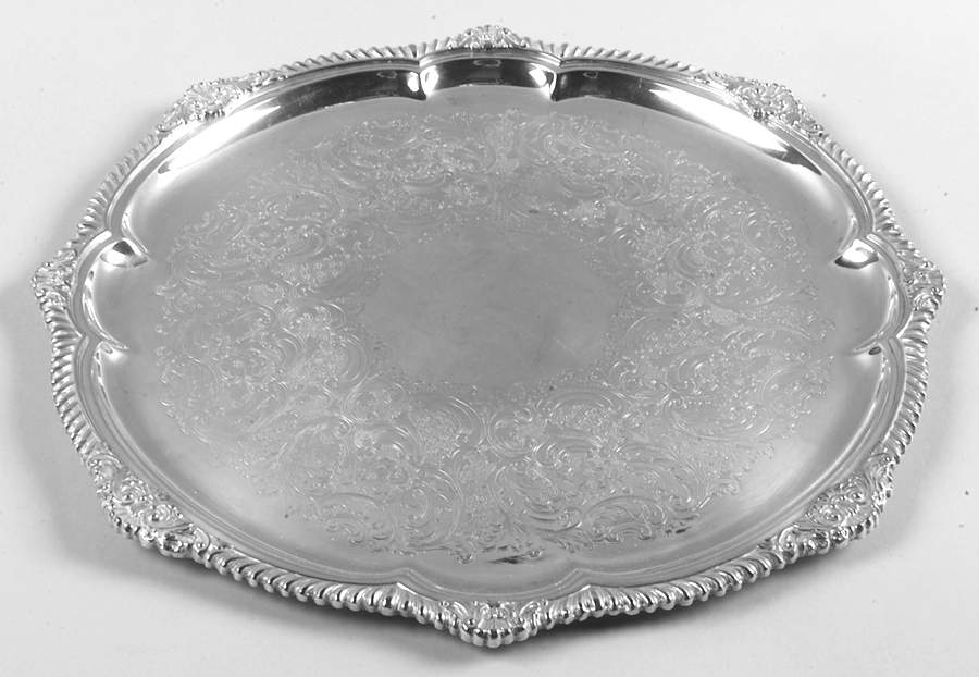 Shell & Gadroon (Silverplate, Hollowware) 15" Round Tray by Gorham Silver-1