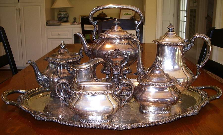 Shell & Gadroon (Silverplate, Hollowware) 7-Piece Plated Tea Set (w/ Waste, Kttle & Try) by Gorham Silver-1