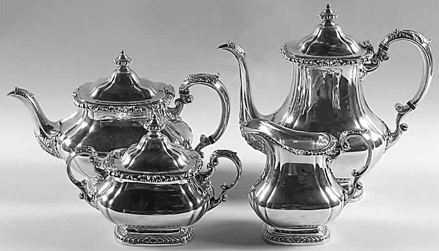 Shell & Gadroon (Silverplate, Hollowware) (4 Piece) Silverplate Tea Set by Gorham Silver-1
