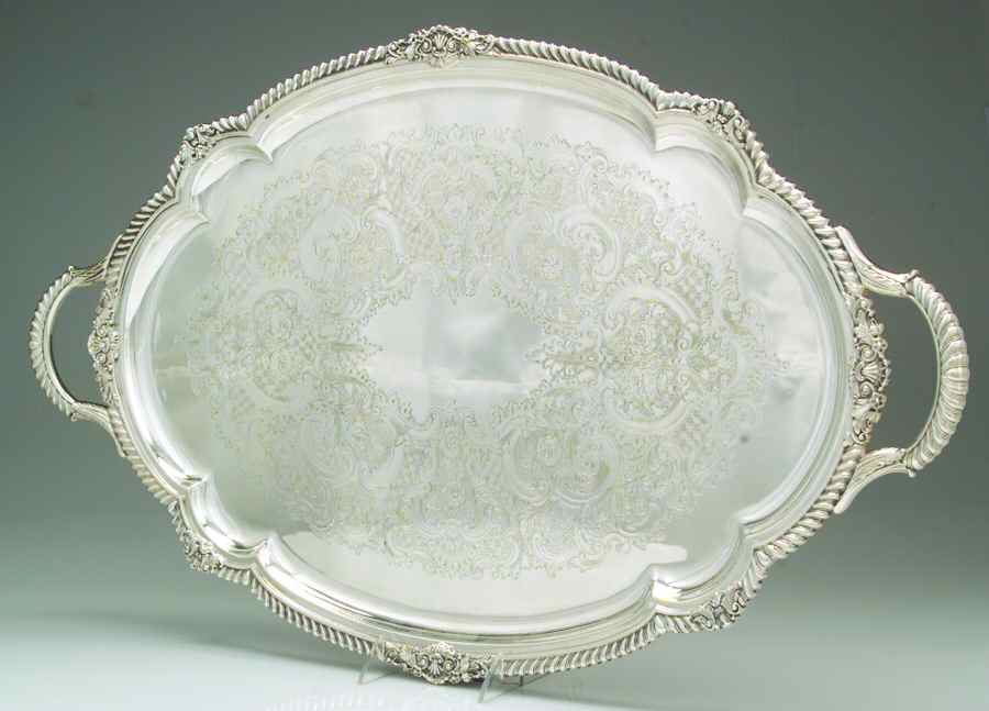 Shell & Gadroon (Silverplate, Hollowware) Large Silverplate Waiter Tray by Gorham Silver-1
