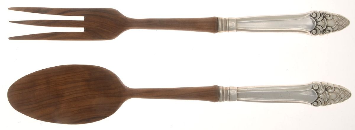 Sovereign-Old (Sterling, 1941, Old)  Wooden Bowl 2-Piece Salad Set by Gorham Silver-1