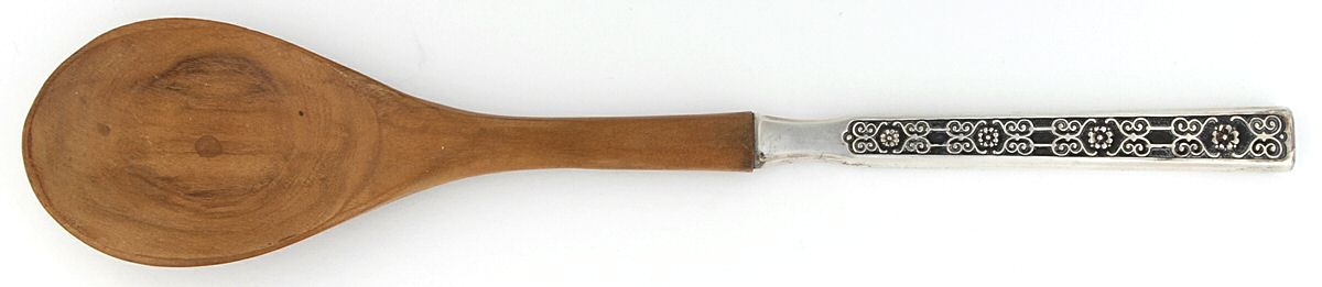 Spanish Tracery (Sterling, 1970) Salad Serving Spoon with Wooden Bowl by Gorham Silver-1