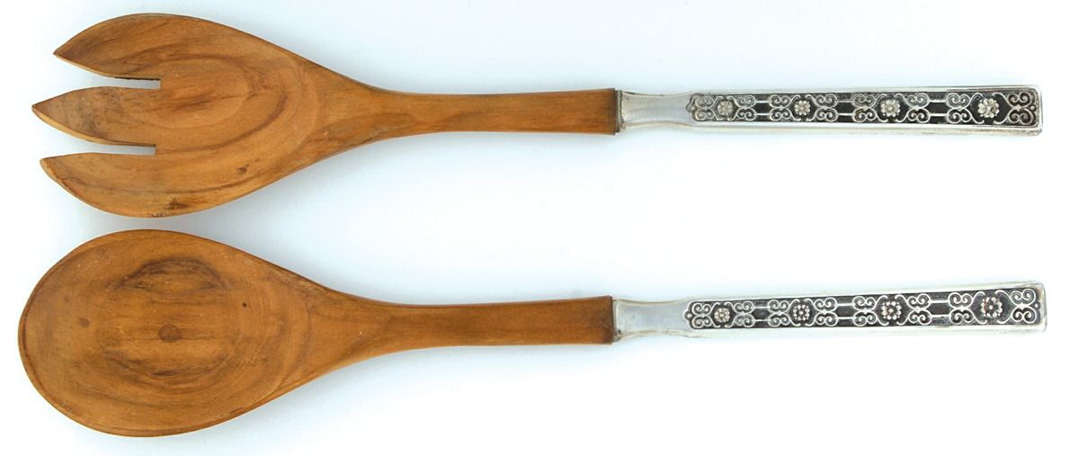 Spanish Tracery (Sterling, 1970) Wooden Bowl 2-Piece Salad Set by Gorham Silver-1