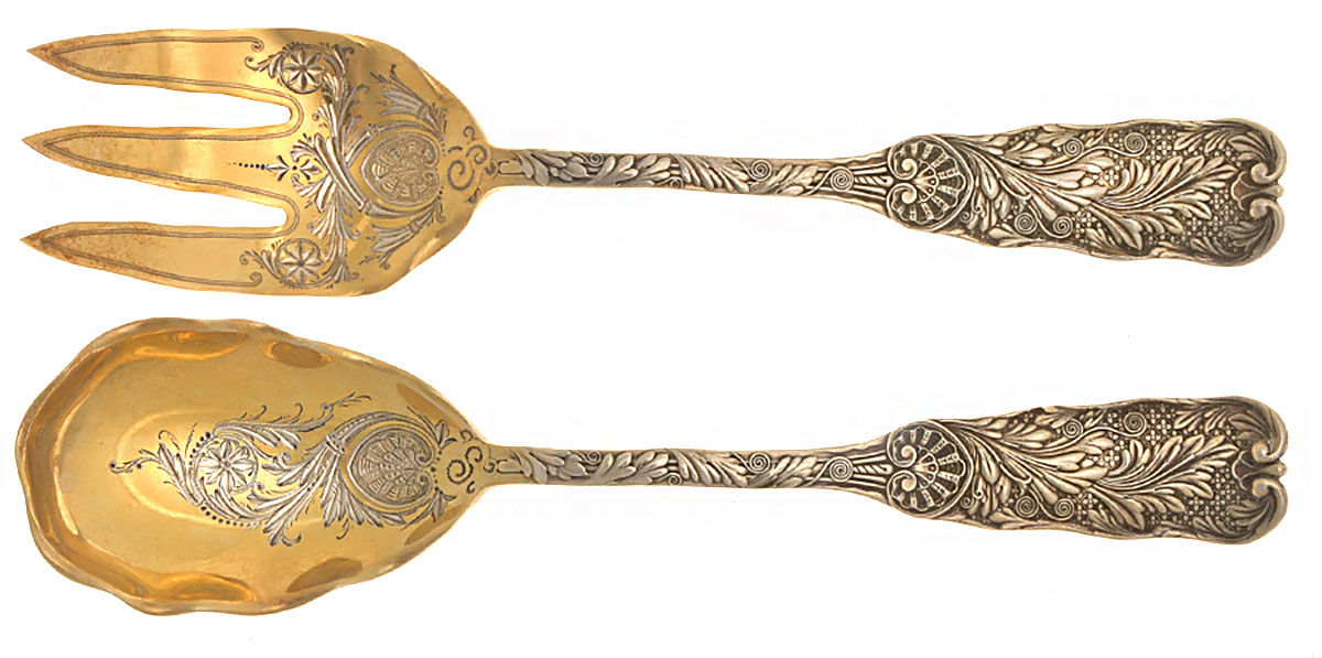 St. Cloud (Sterling, 1885) 2-Piece Salad Set, Bright Cut Solid Piece by Gorham Silver-1