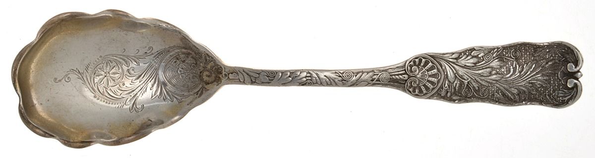 St. Cloud (Sterling, 1885) Salad Serving Spoon, Bright Cut Solid Piece by Gorham Silver-1