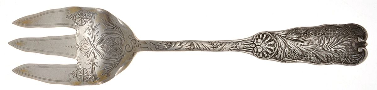 St. Cloud (Sterling, 1885) Salad Serving Fork, Bright Cut Solid Piece by Gorham Silver-1