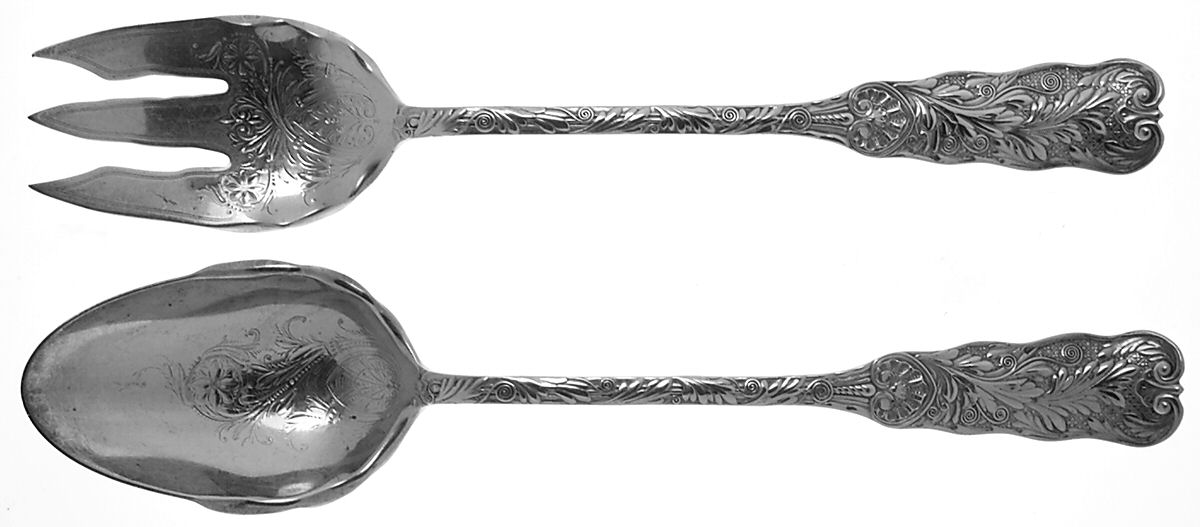 St. Cloud (Sterling, 1885) Salad Serving Set Solid Oversize Bright Cut by Gorham Silver-1
