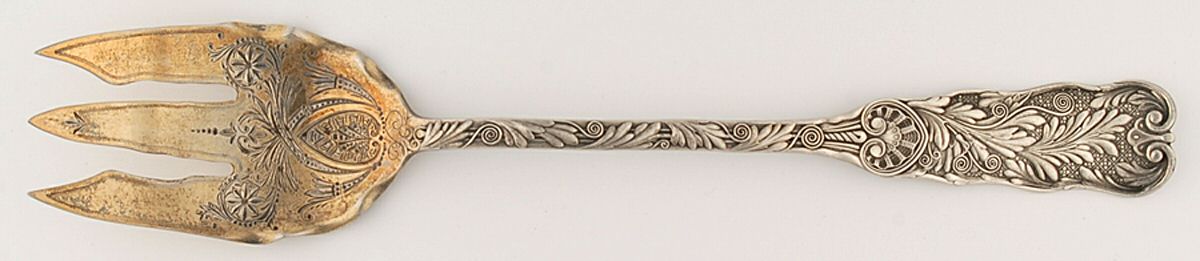St. Cloud (Sterling, 1885) Salad Serving Fork Solid Oversize Bright Cut by Gorham Silver-1