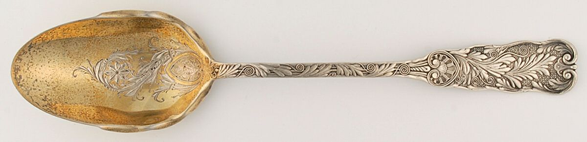 St. Cloud (Sterling, 1885) Salad Serving Spoon Solid Oversize Bright Cut by Gorham Silver-1