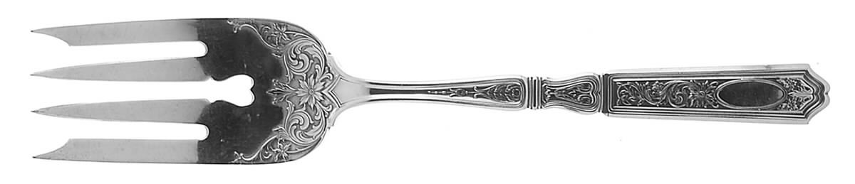 St. Dunstan Chased (Sterling, 1917) Large Solid Cold Meat Serving Fork by Gorham Silver-1