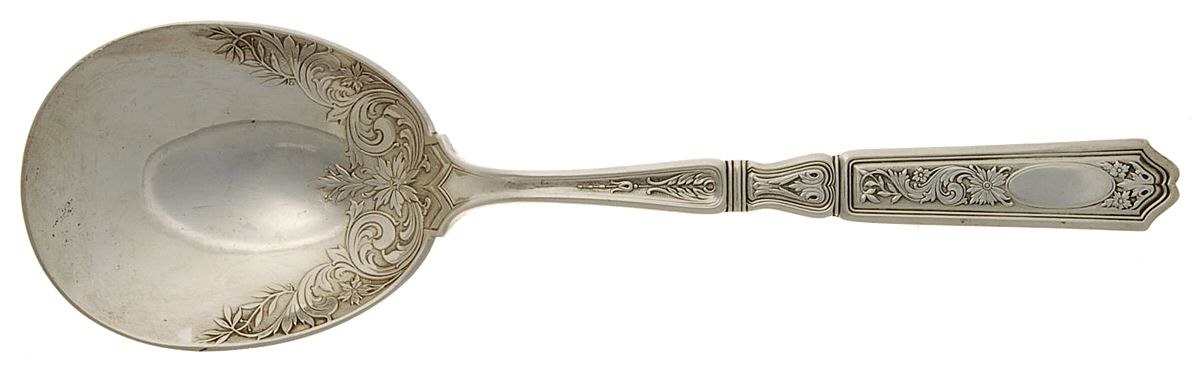 St. Dunstan Chased (Sterling, 1917) Solid Salad Serving Spoon by Gorham Silver-1