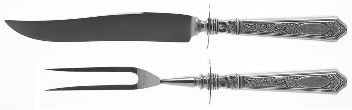 St. Dunstan Chased (Sterling, 1917) Small Steak 2-Piece Carving Set w/Stainless Blade by Gorham Silver-1