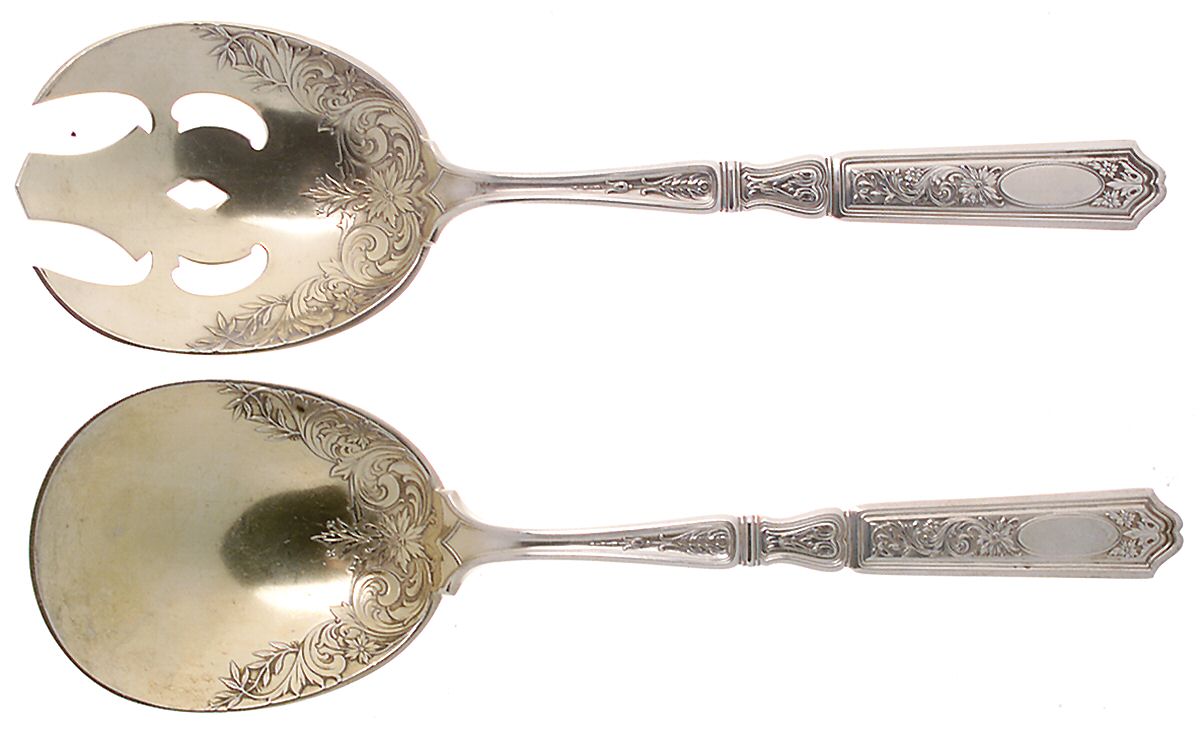 St. Dunstan Chased (Sterling, 1917) (2 Pc) Solid Salad Set by Gorham Silver-1