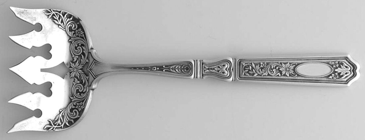 St. Dunstan Chased (Sterling, 1917) Large Solid Tined Sardine Serving Fork by Gorham Silver-1