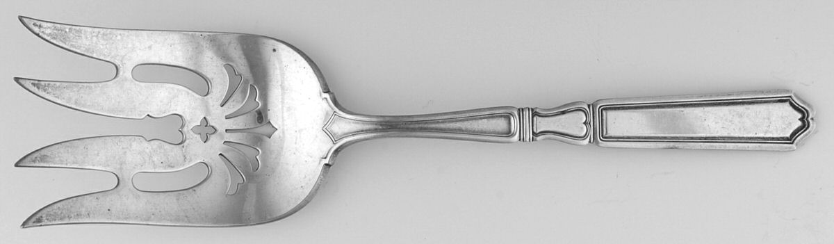 St. Dunstan-Plain (Sterling, 1916) Solid Pierced Fish Serving Fork by Gorham Silver-1