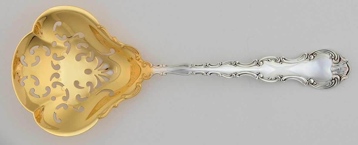Strasbourg (Sterling, Lion-Anchor-G, 1897) Large Pierced Pea Serving Spoon by Gorham Silver-1