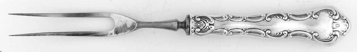 Strasbourg (Sterling, Lion-Anchor-G, 1897) Small Steak Carving Fork with Stainless Prongs by Gorham Silver-1