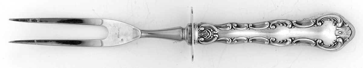 Strasbourg (Sterling, Lion-Anchor-G, 1897) Small Steak Carving Fork with Stainless Prongs by Gorham Silver-1