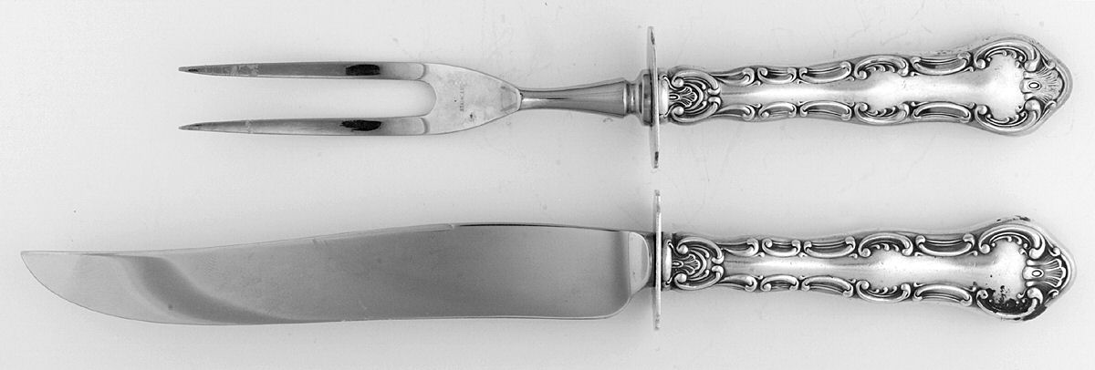 Strasbourg (Sterling, Lion-Anchor-G, 1897) Small Steak 2-Piece Carving Set w/Stainless Blade by Gorham Silver-1