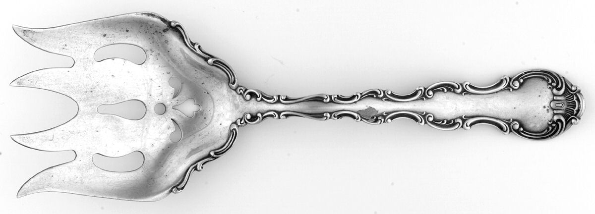 Strasbourg (Sterling, Lion-Anchor-G, 1897) Large Solid Fish Serving Fork by Gorham Silver-1