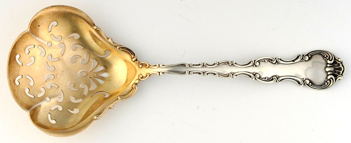 Strasbourg (Sterling, Lion-Anchor-G, 1897) Large Pierced Pea Serving Spoon by Gorham Silver-1