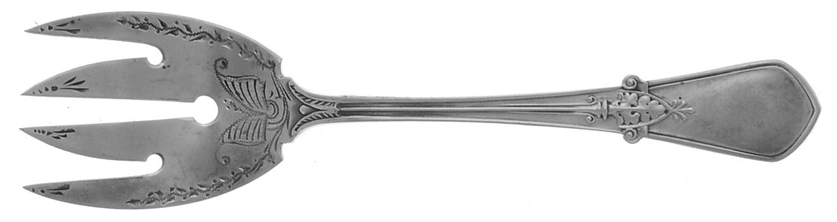 Swiss (Sterling, 1870) Sardine Serving Fork Tined Large Bright Cut by Gorham Silver-1