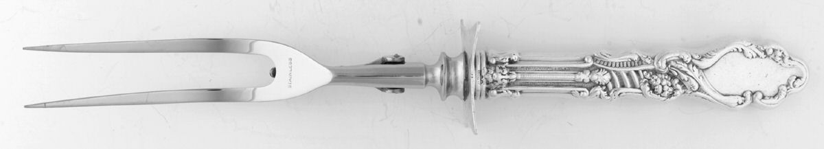 Versailles (Sterling, 1888, No Monograms) Lg Carving/Roast Fork-Stn Prong w/Sterling Guard by Gorham Silver-1