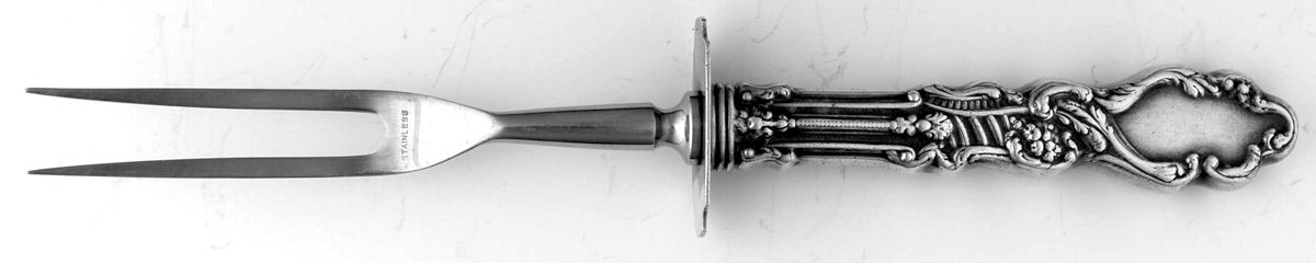 Versailles (Sterling, 1888, No Monograms) Large Stainless Prong Carving Fork W/Sterling Guar by Gorham Silver-1