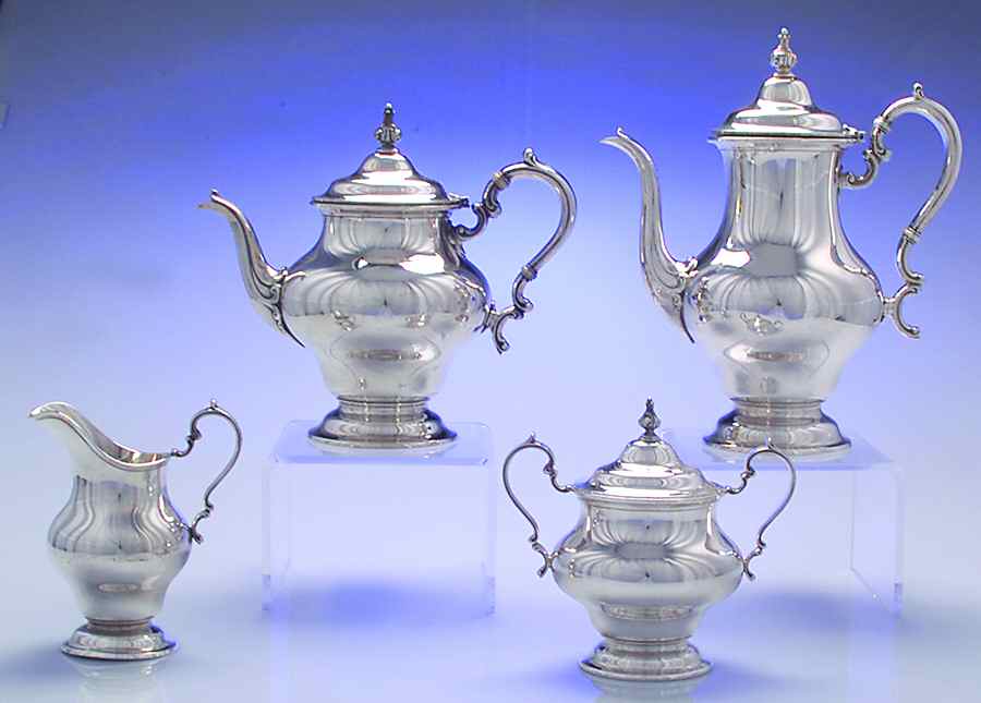 Victorian-Plain (Sterling, Hollowware) 4 Piece Tea Set (SCP, STP, SCR, SSU) by Gorham Silver-1