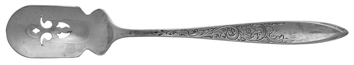 White Paisley (Sterling, 1966) Short Handled Olive Spoon with Pierced Bowl by Gorham Silver-1