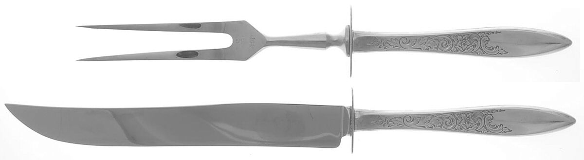 White Paisley (Sterling, 1966) Small Steak 2-Piece Carving Set w/Stainless Blade by Gorham Silver-1