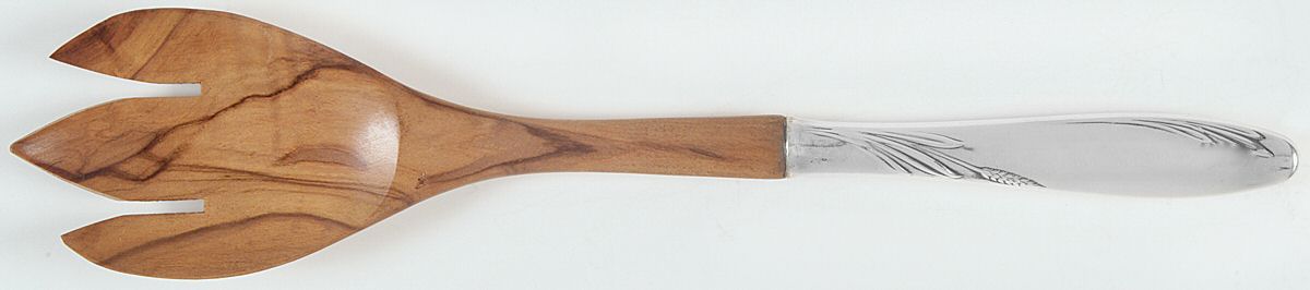 Willow (Sterling, 1954) Salad Serving Fork with Wooden Prongs by Gorham Silver-1