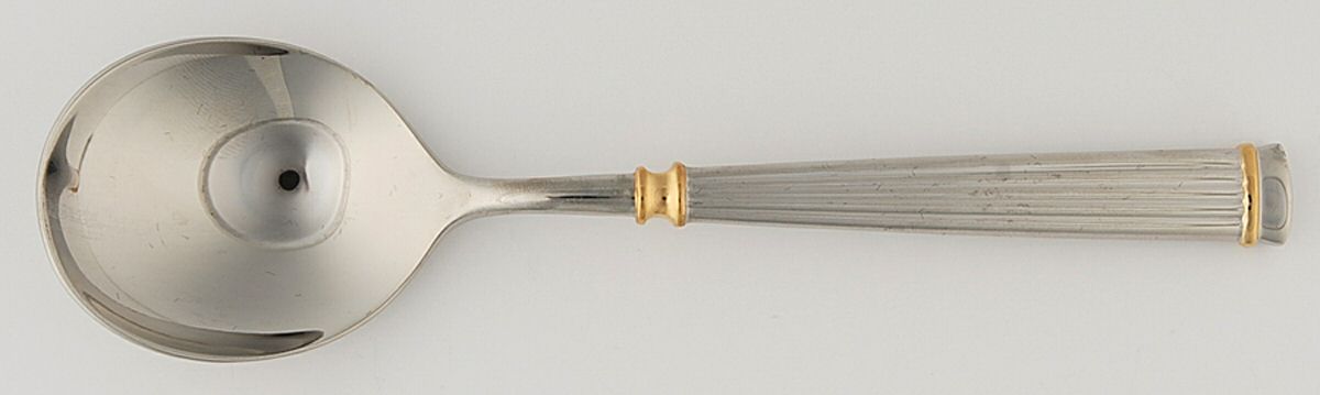 Acropole Dore (Stainless, Gold Acct) Round Bowl Soup Spoon (Gumbo) by Guy Degrenne-1