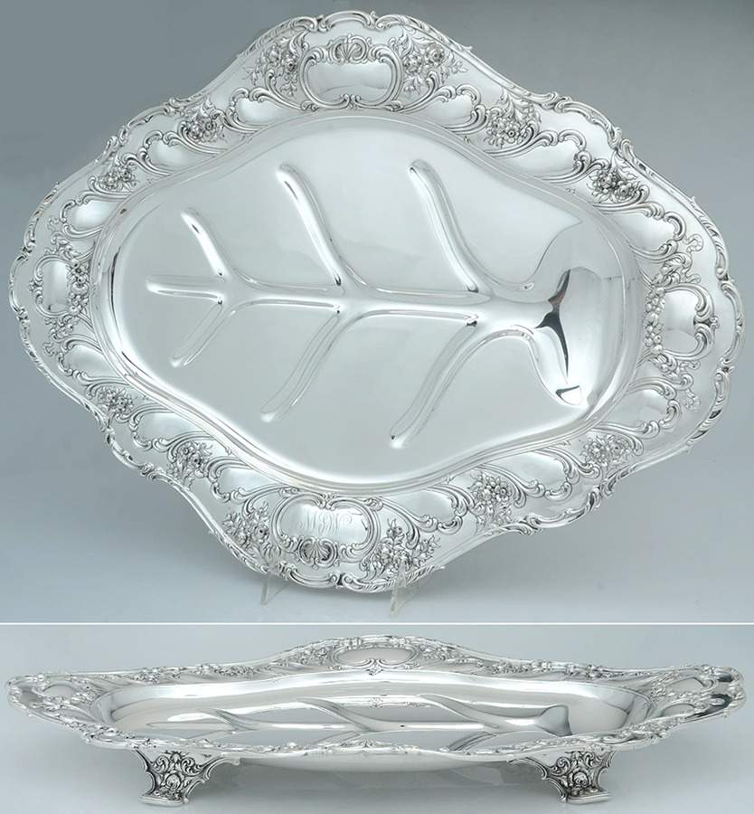 Chantilly-Grand (Sterling Hollowware) 22" Oval Footed Platter with Well by Gorham Silver-1